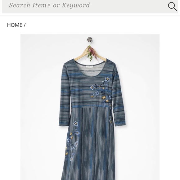 Elegant Blue Striped Dress with Floral Embroidery - Picture 1 of 5